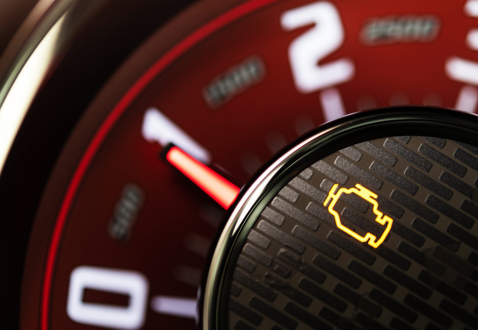 Voyant check engine orange allumé sur le tableau de bord d'une voiture Voyant check engine orange allumé sur le tableau de bord d'une voiture